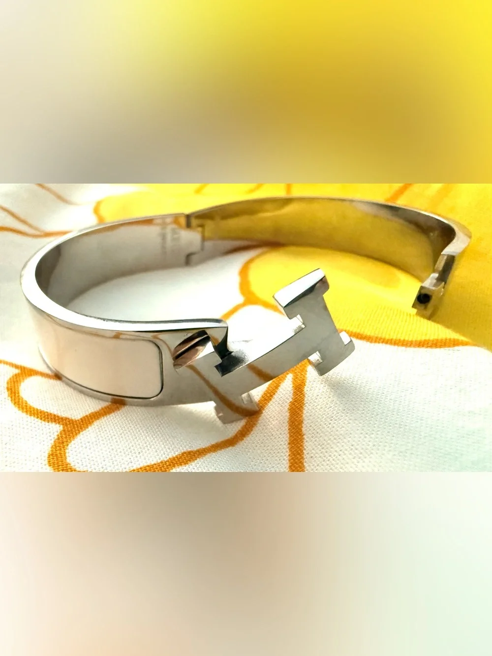 H Enamel Bracelet in White and Silver